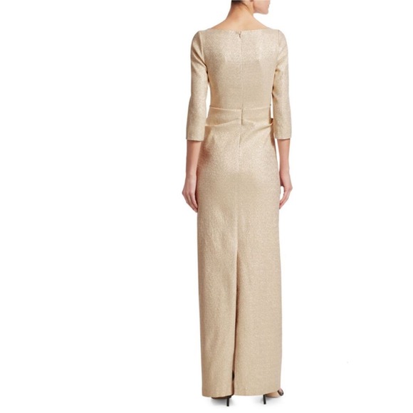 TERI JON Three-Quarter Sleeve Stretch Metallic Ruched Gown - Picture 5 of 16